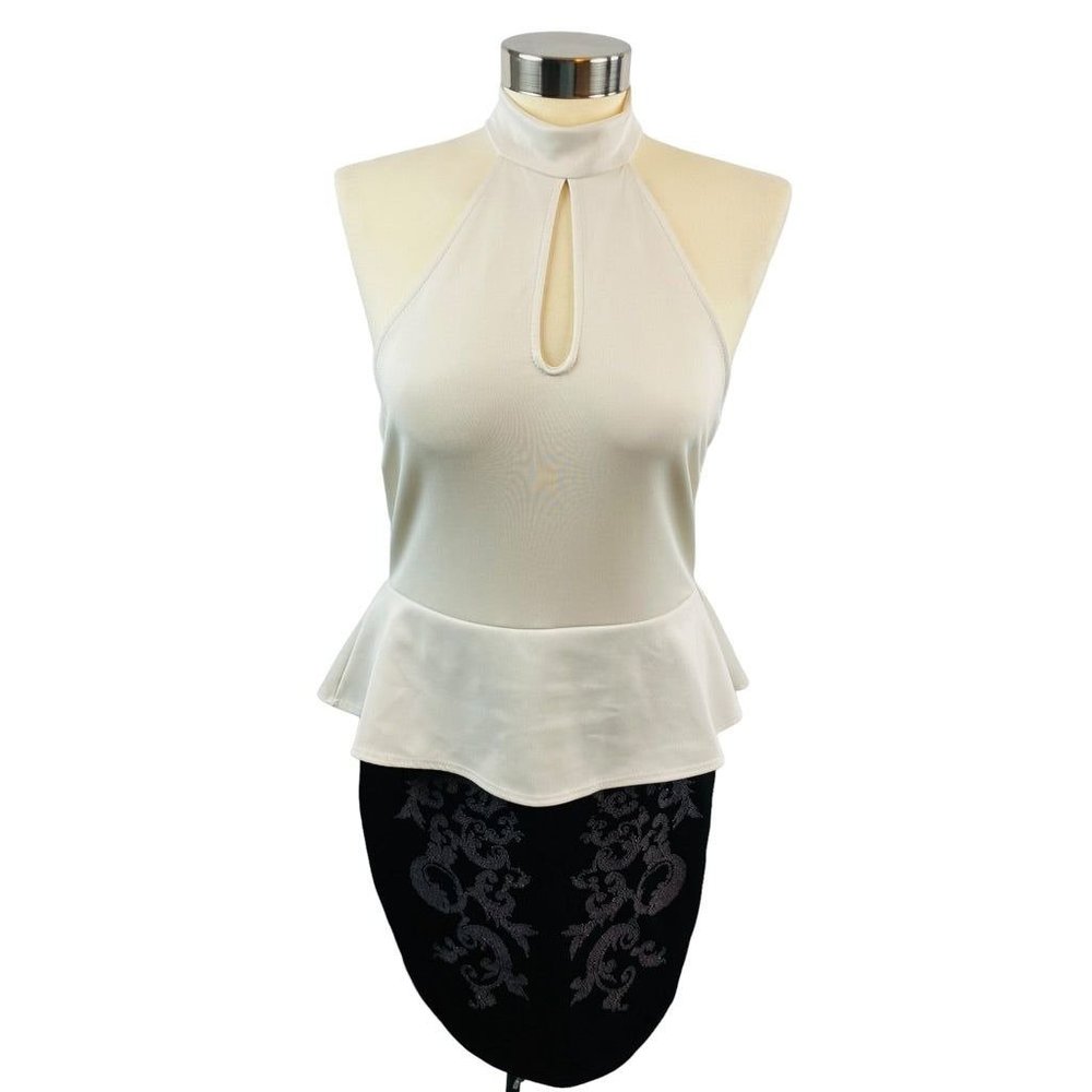 Large Republic‎ of Couture White Black Fitted Sleeveless Peplum Dress